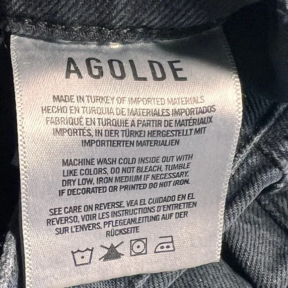 Agolde Toni Slim Straight Jeans Womens 26 Black High Rise Raw Hem Organic Cotton - Picture 5 of 11